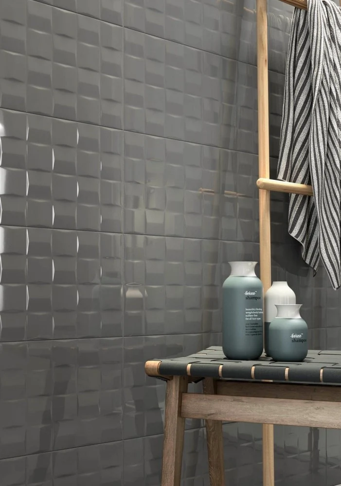 Faianta baie / bucatarie gri 25x76 cm, Marazzi Pottery Struttura Cube Slate