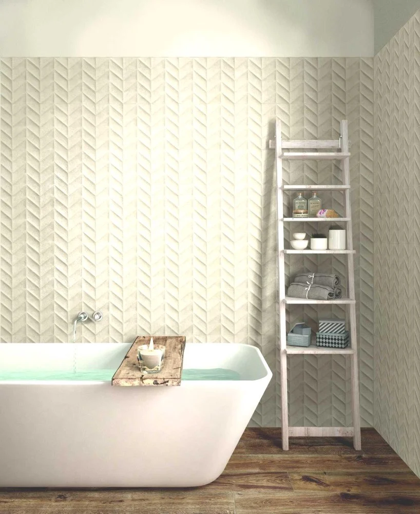 Faianta baie / bucatarie rectificata alba 30x90 cm, Marazzi Work White Struttura Spike 3D