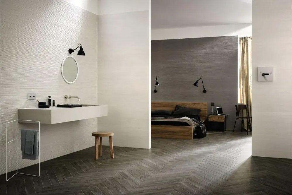Faianta baie / bucatarie rectificata alba 40x120 cm, Marazzi Materika Struttura Wave 3D Off White