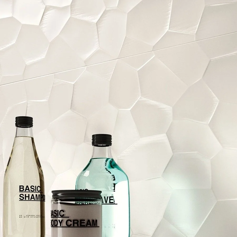 Faianta baie / bucatarie rectificata alba 40x120 cm, Marazzi Essenziale Struttura Deco 3D Satinato