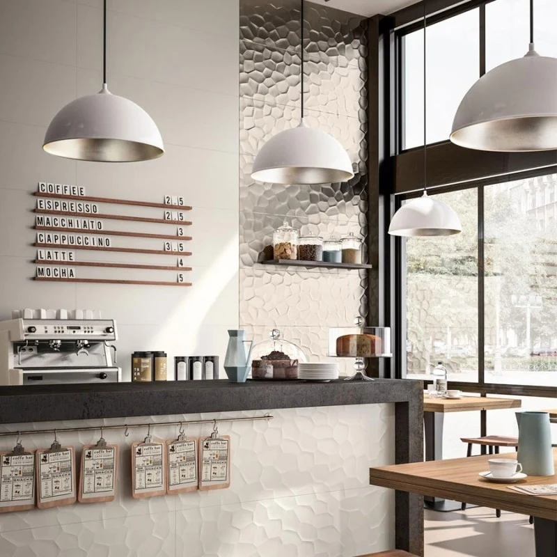 Faianta baie / bucatarie rectificata alba 40x120 cm, Marazzi Essenziale Struttura Deco 3D Satinato