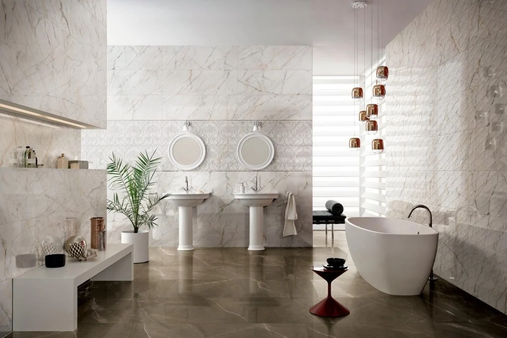 Faianta baie / bucatarie rectificata alba 40x120 cm, Marazzi Allmarble Wall Golden White Satin