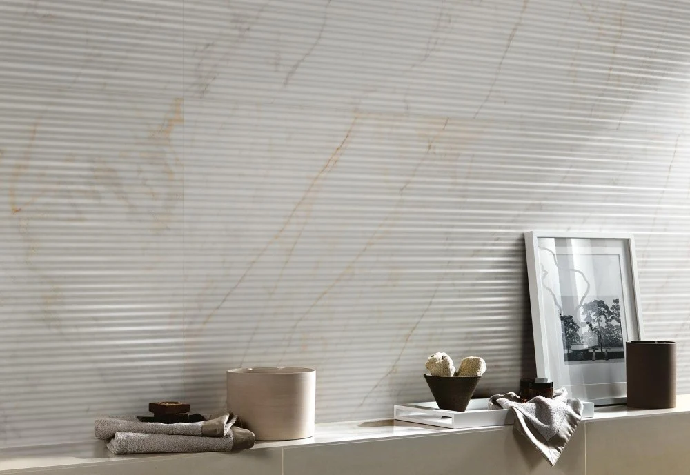 Faianta baie / bucatarie rectificata alba 60x180 cm, Marazzi Magnifica Calacatta Gold Strutturato Mikado 3D