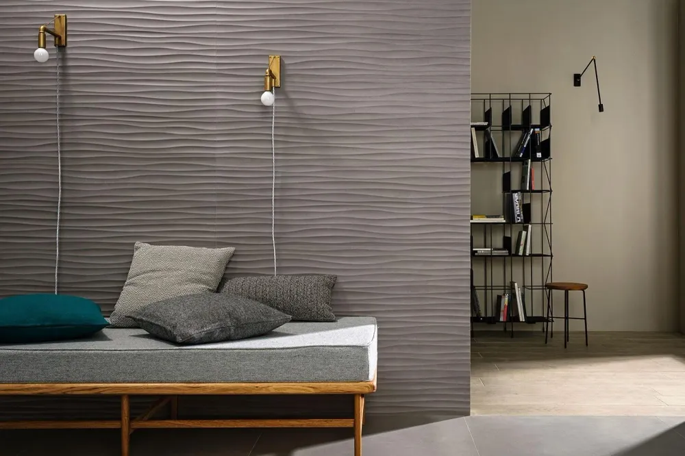Faianta baie / bucatarie rectificata antracit 40x120 cm, Marazzi Materika Struttura Wave 3D Antracite