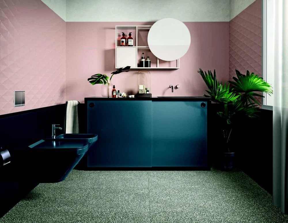 Faianta baie / bucatarie rectificata roz 40x120 cm, Marazzi Eclettica Rose Struttura Diamond 3D