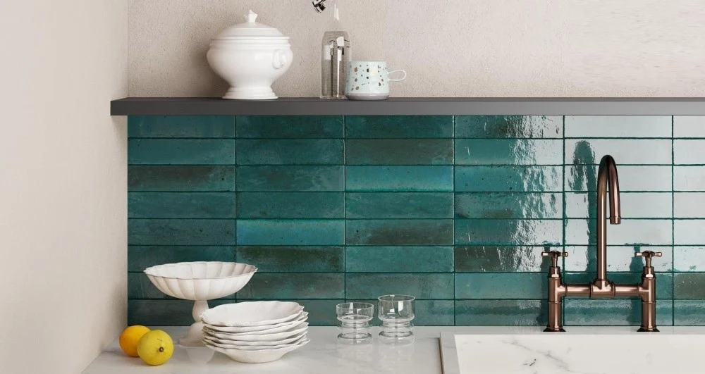 Gresie exterior / interior portelanata albastra 6x24 cm, Marazzi Lume Blue Lux