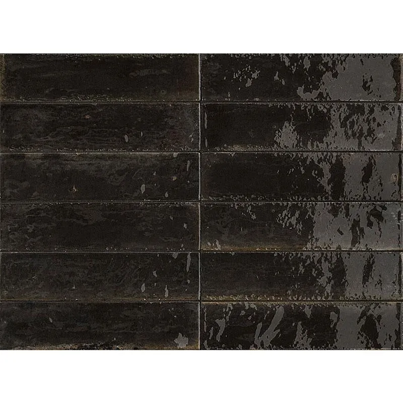 Gresie exterior / interior portelanata neagra 6x24 cm, Marazzi Lume Black Lux