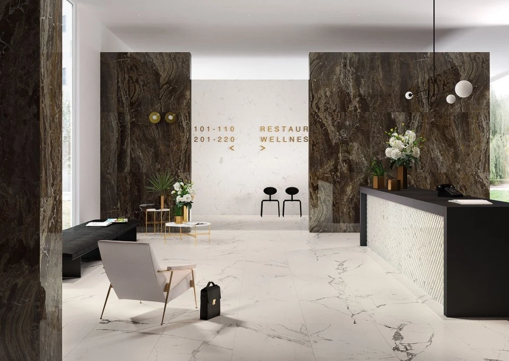 Gresie exterior / interior portelanata rectificata alba 60x60 cm, Marazzi Allmarble Statuario Lux