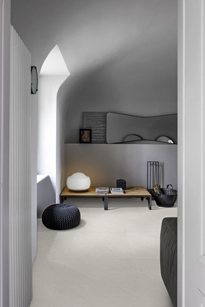 Gresie exterior / interior portelanata rectificata alba 75x75 cm, Marazzi Mystone Lavagna Bianco
