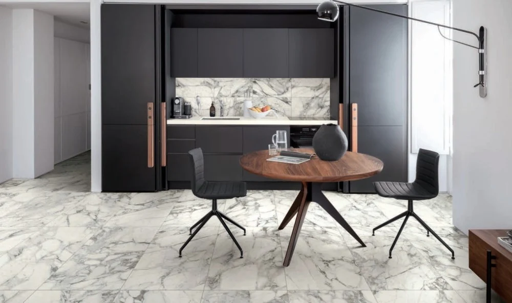 Gresie exterior / interior portelanata rectificata alba 75x150 cm, Marazzi Allmarble Calacatta Extra