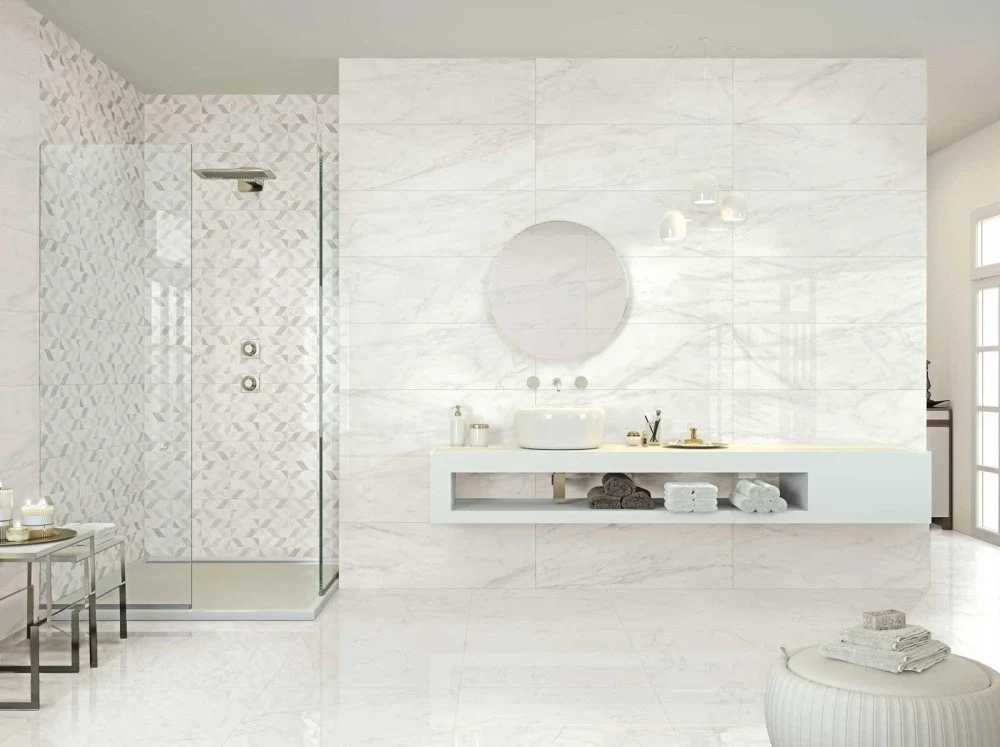 Gresie exterior / interior portelanata rectificata alba 58x116 cm, Marazzi Marbleplay White Lux