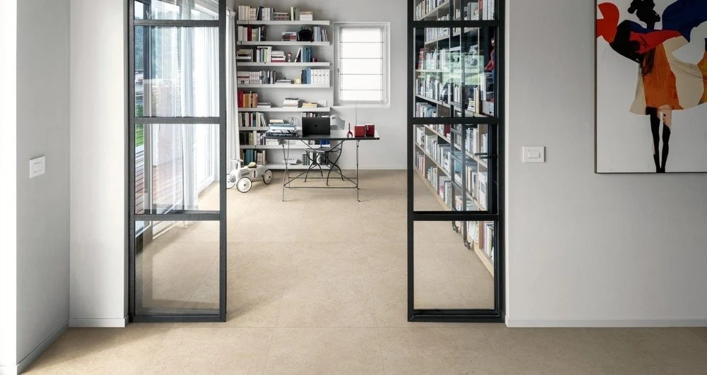 Gresie exterior / interior portelanata rectificata bej 75x75 cm, Marazzi Mystone Limestone Sand