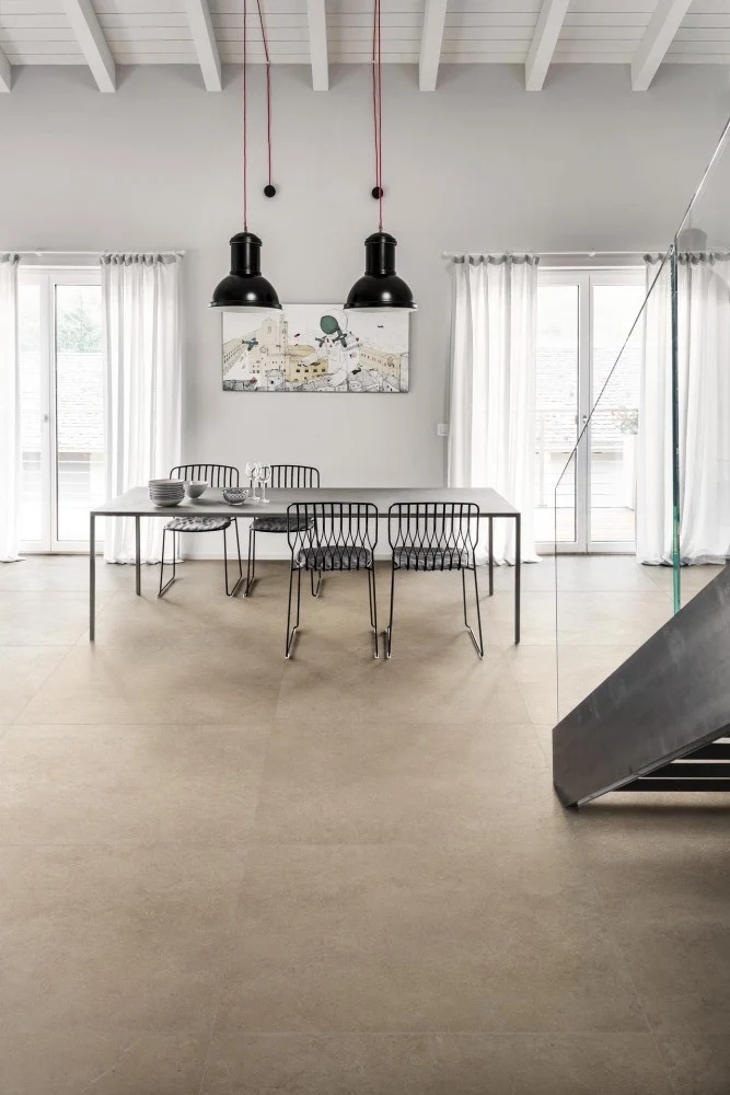 Gresie exterior / interior portelanata rectificata bej 120x120 cm, Marazzi Mystone Limestone Sand