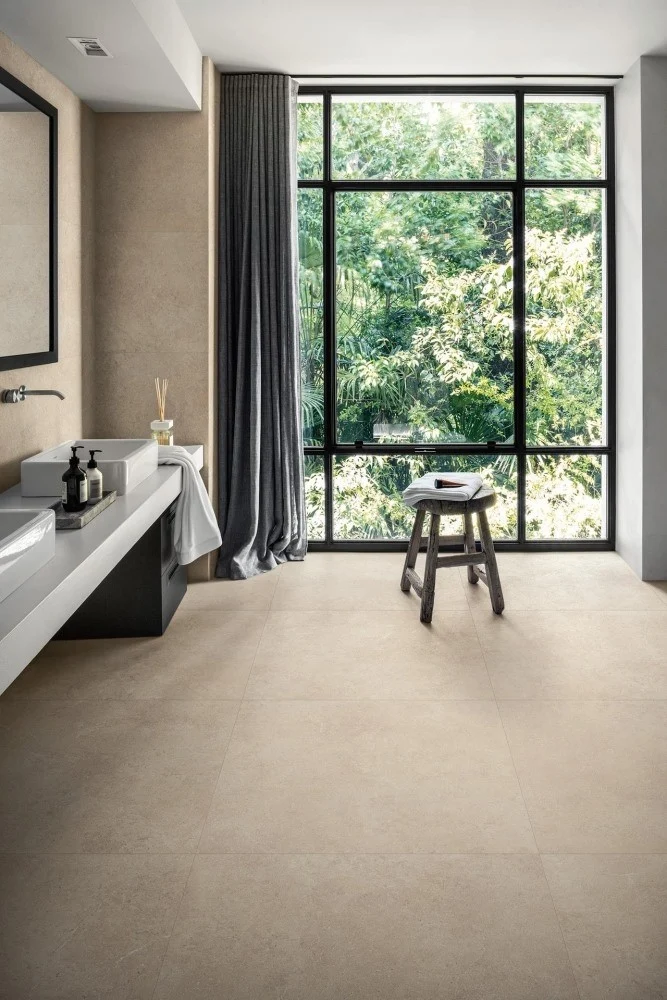 Gresie exterior / interior portelanata rectificata bej 120x120 cm, Marazzi Mystone Limestone Sand