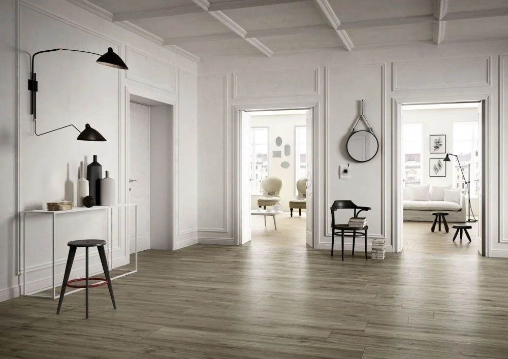 Gresie exterior / interior portelanata rectificata gri 19x150 cm, Marazzi Treverktrend Rovere Tortora