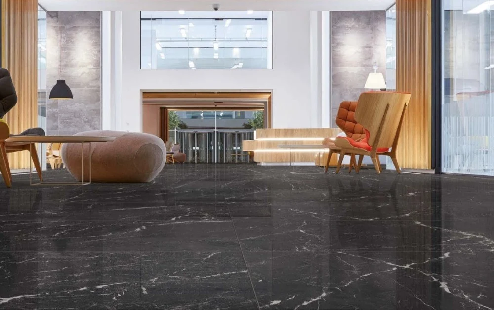 Gresie exterior / interior portelanata rectificata neagra 60x120 cm, Marazzi Allmarble Elegant Black Lux