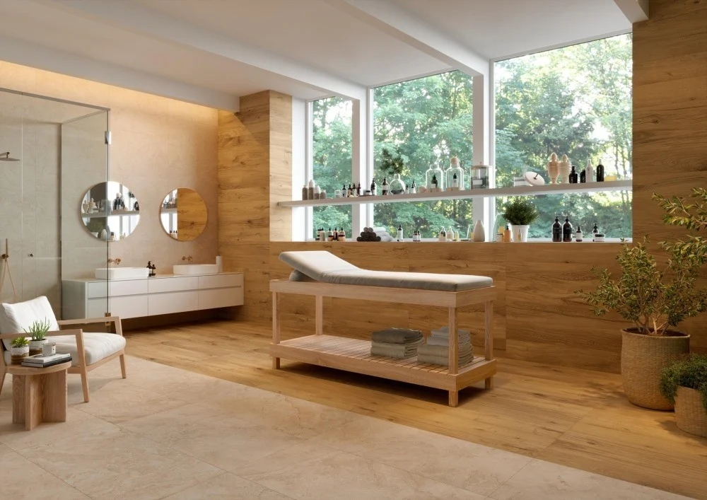 Gresie exterior portelanata rectificata bej 60x120 cm, Marazzi Puro Alba Arena Strutturato