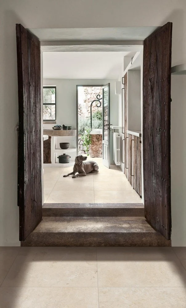 Gresie exterior portelanata rectificata crem 30x60 cm, Marazzi Mystone Limestone Ivory Strutturato