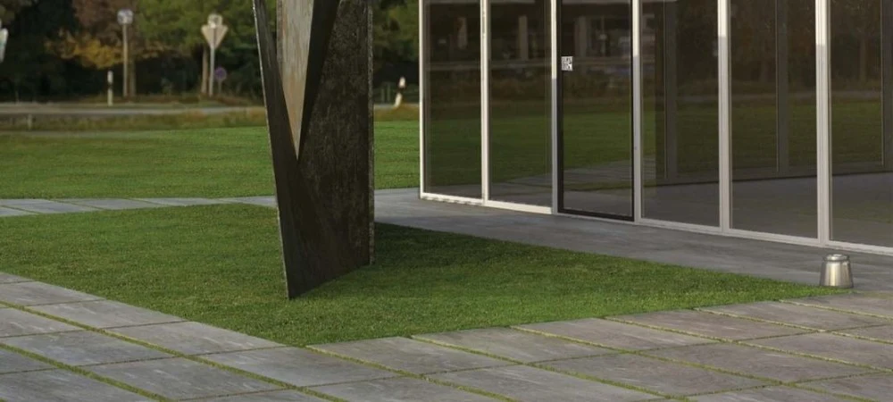 Gresie exterior portelanata rectificata gri 40x120 cm, Marazzi Pietra di Vals20 Greige Strutturato