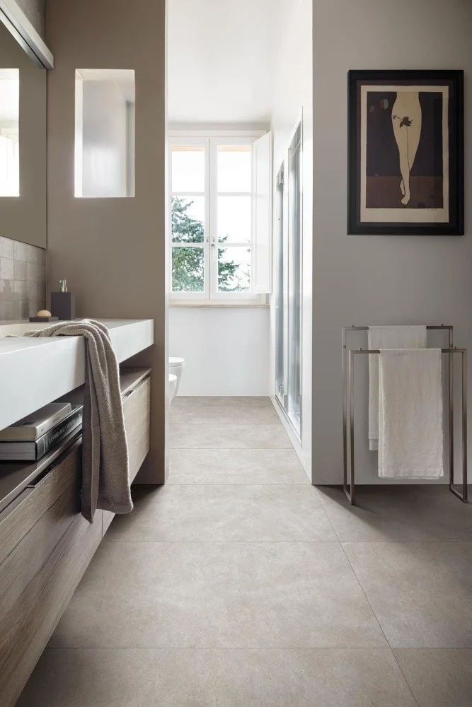 Gresie exterior portelanata rectificata gri 75x75 cm, Marazzi Terratech Strutturato Polvere