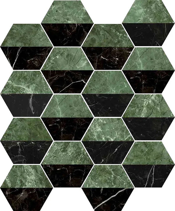 Gresie faianta Ribesalbes Marmi Hex Nero Verde 15x17.3cm