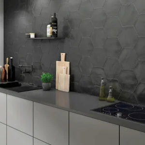 Gresie faianta Ribesalbes Plain Hex Black Matt 23x27 cm