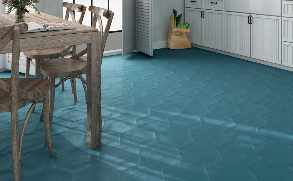 Gresie faianta Ribesalbes Plain Hex Blue Matt 23x27 cm