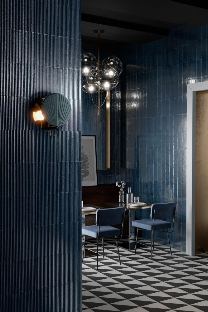 Gresie interior portelanata albastra 7.5x20 cm, Marazzi Rice Blu Lux