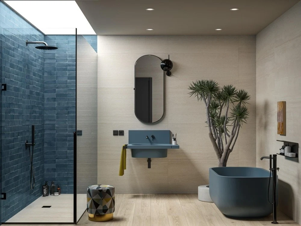 Gresie interior portelanata albastra 7.5x20 cm, Marazzi Rice Blu Lux