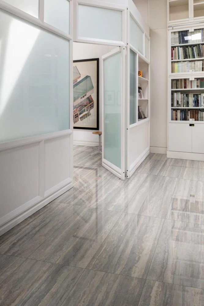 Gresie interior portelanata rectificata gri 60x120 cm, Marazzi Mystone Travertino Silver Lux