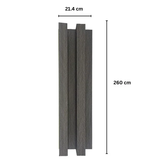 Panou decorativ riflaj WPC, montaj rapid, rezistenta ridicata, Naimeed D7518, 260x21.4x6cm, gri