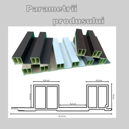 Panou decorativ riflaj WPC, montaj rapid, rezistenta ridicata, Naimeed D7518, 260x21.4x6cm, gri