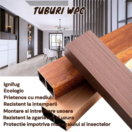 Set 5 profile Rectangular Decorativ Ranforsat WPC, Naimeed D6214, 260x10x5cm, Portocaliu