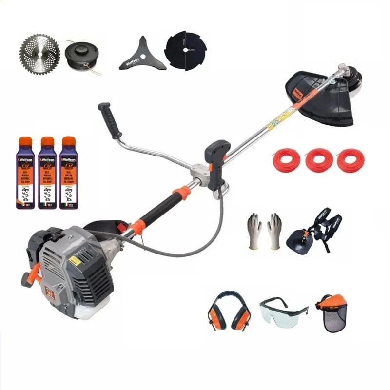 Motocoasa profesionala WOLFSON TRX-800, 52CC, 15 accesorii, ham profesional, 3 ulei rosu 2T Premium Made Italy