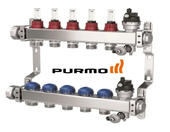 Distribuitor/colector Purmo Premium Line, robinet termostat + distribuitor, 4 circuite