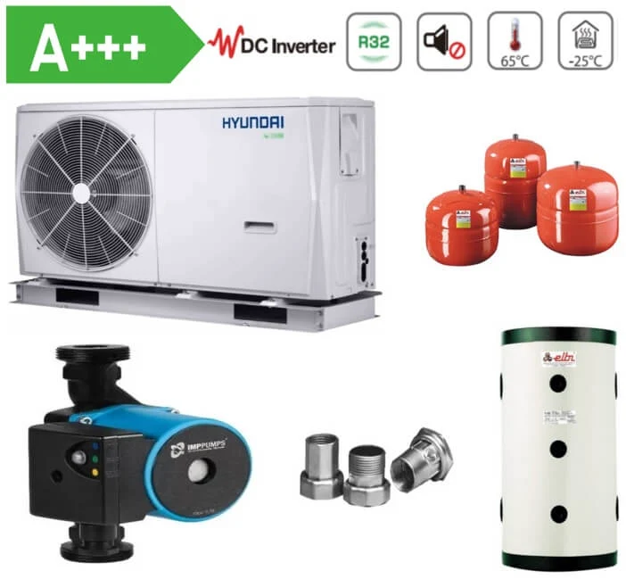 Pachet Complet Pompa de caldura aer-apa R32 monobloc Hyundai HYHC-V16W/D2N8-B, 16 kW, monofazata, cu booster electric 3 kW...