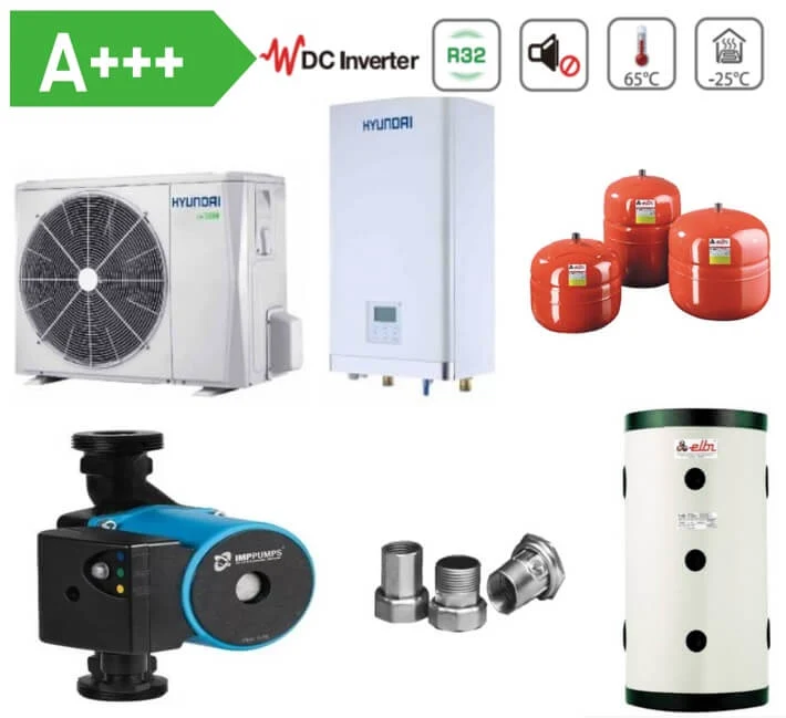 Pachet Complet Pompa de caldura aer-apa R32 split HYUNDAI HYHA-V16W/D2N8-B, 16 kW, monofazata, cu booster electric 3 kW, c...