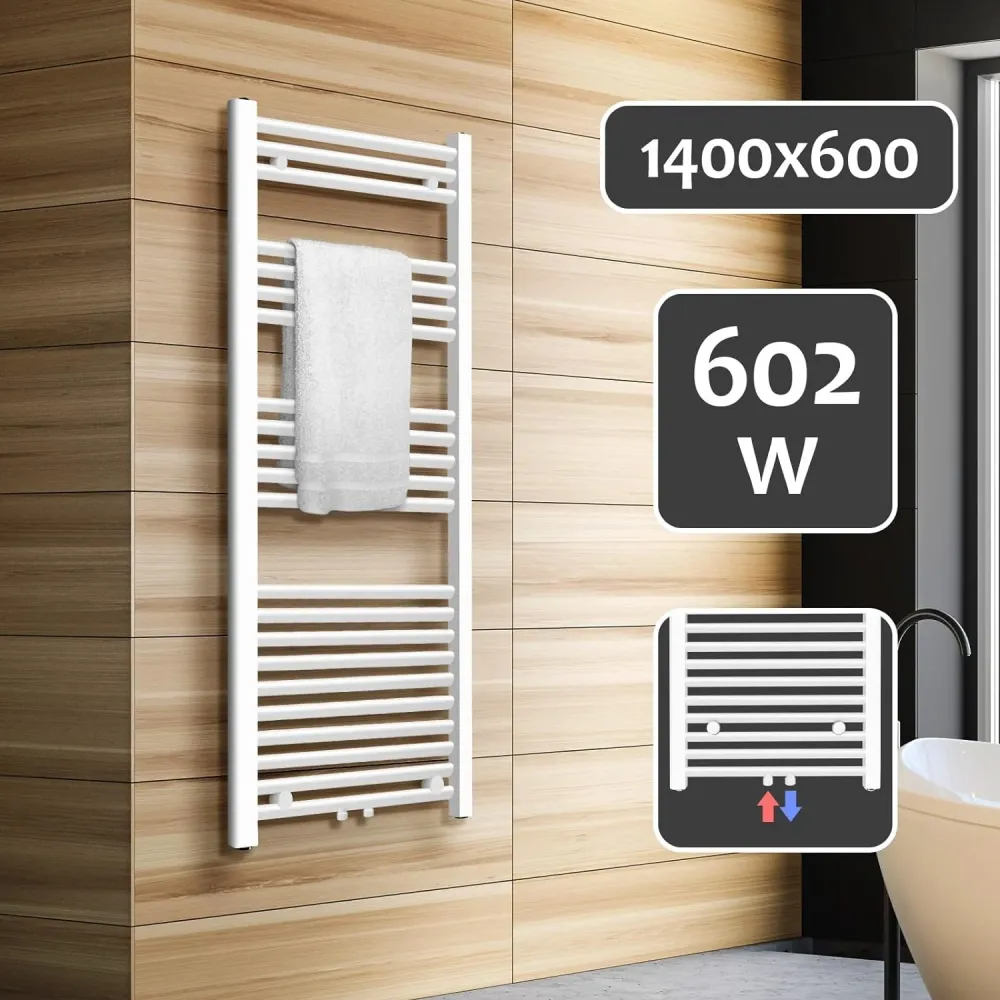 Radiator baie portprosop, 1200 mm x 600 mm, drept, alb