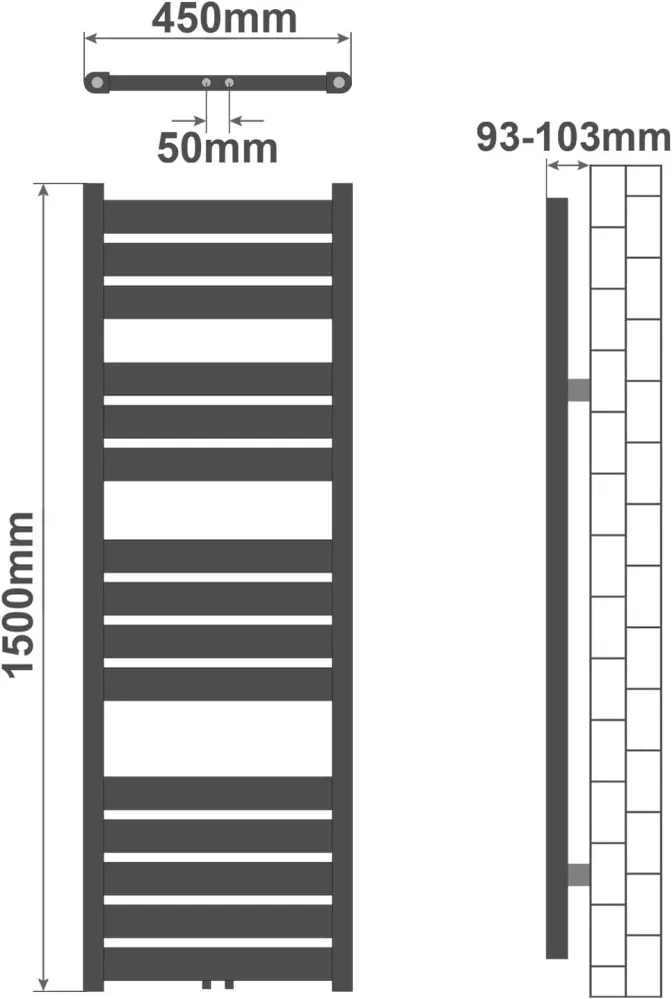 Radiator baie portprosop, 1500 mm x 450 mm, drept, antracit