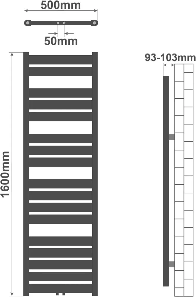 Radiator de baie vertical, montaj pe perete, 1600x500mm, alb