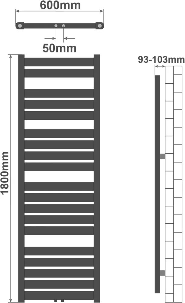 Radiator de baie vertical, montaj pe perete, 1800x600mm, alb