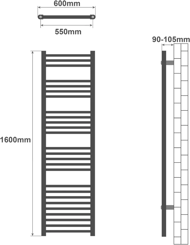 Radiator de baie vertical, montare pe perete, alb, 1600x600 mm