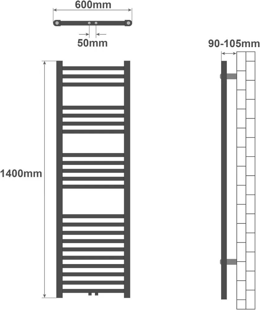 Radiator de baie vertical, montare pe perete, alb, 1400x600 mm
