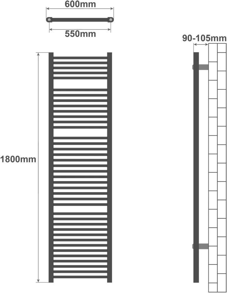 Radiator de baie vertical, montare pe perete, alb 1800x600mm