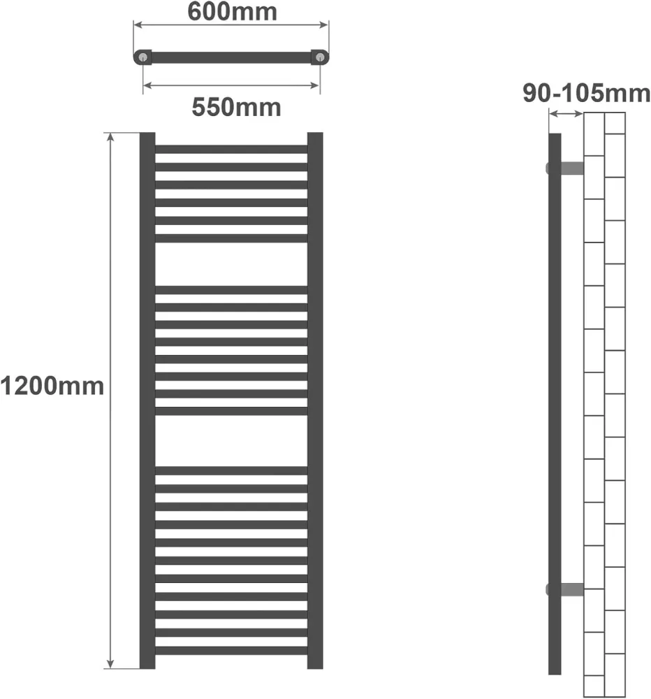 Radiator de baie vertical, montare pe perete, alb, 1200x600mm