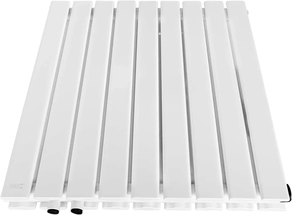 Radiator de design orizontal, dublu strat, 600 x 614 x 69 mm, racord central, alb, de tip panou