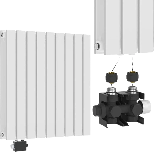 Radiator orizontal plat, racord central de 1/2 toli, dublu strat, 600 x 614 mm, 819 W, alb