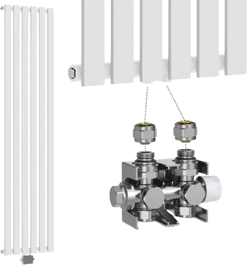 Radiator vertical plat cu multiblock, racord central 1/2 toli, un singur strat, 1800 x 452 mm, 888 W, alb