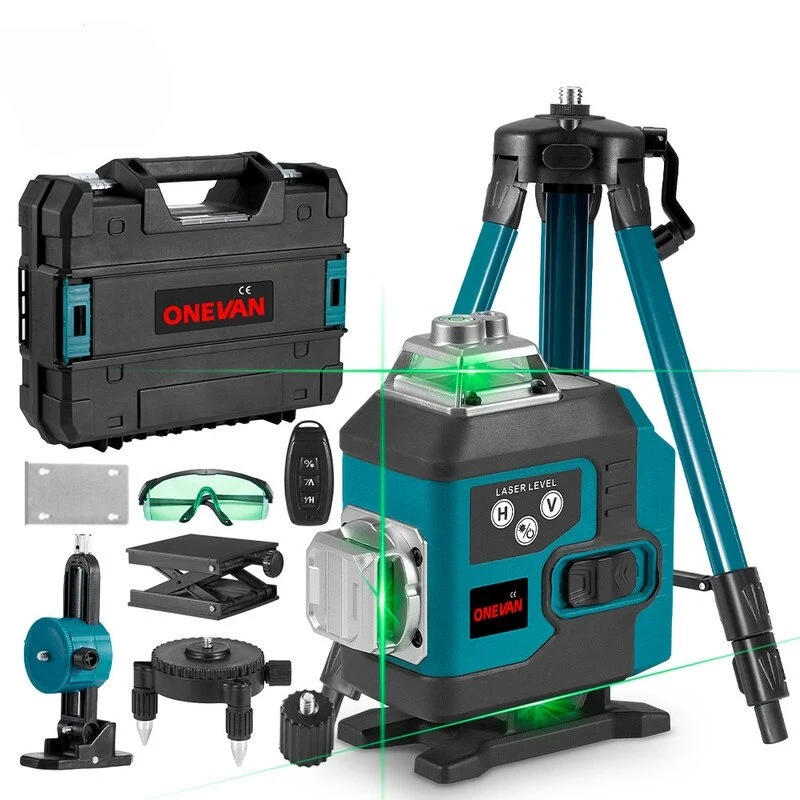 Nivela laser 4D, 16 linii, cu telecomanda, cu 2 baterii, albastru/negru