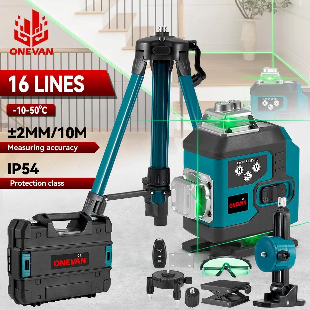 Nivela laser 4D, 16 linii, cu telecomanda, cu 2 baterii, albastru/negru